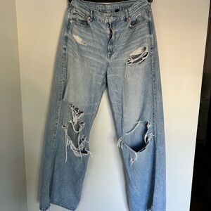 American Eagle Outfitters Distressed Light Blue Wide Leg Jeans
